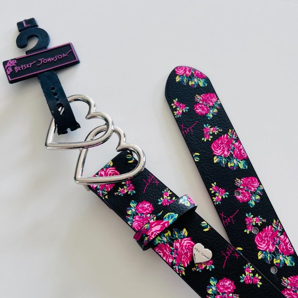 Betsey Johnson Accessories - BETSEY JOHNSON Black & Pink Floral Belt NWT Size L